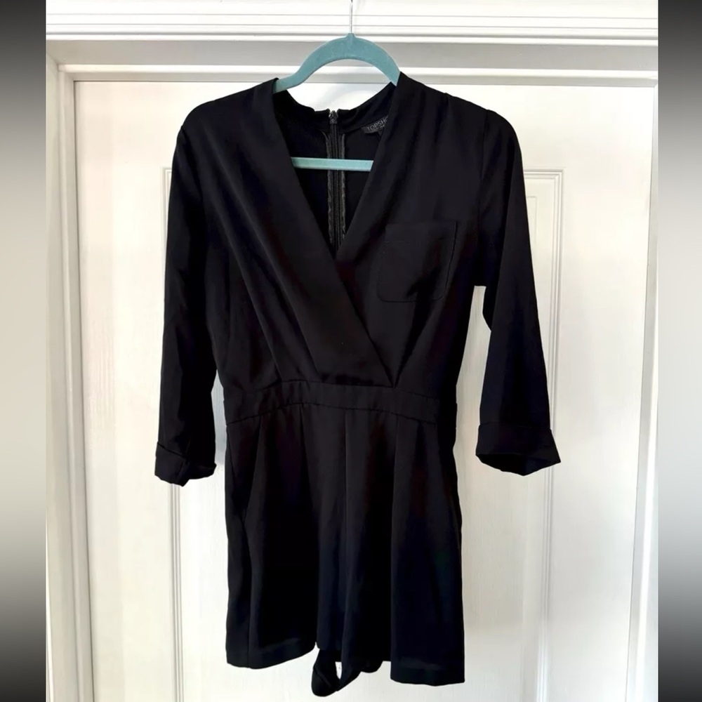 Topshop $120 US 4 UK8 Black Romper w/ pockets 3/4 Sleeve Excellent Condition